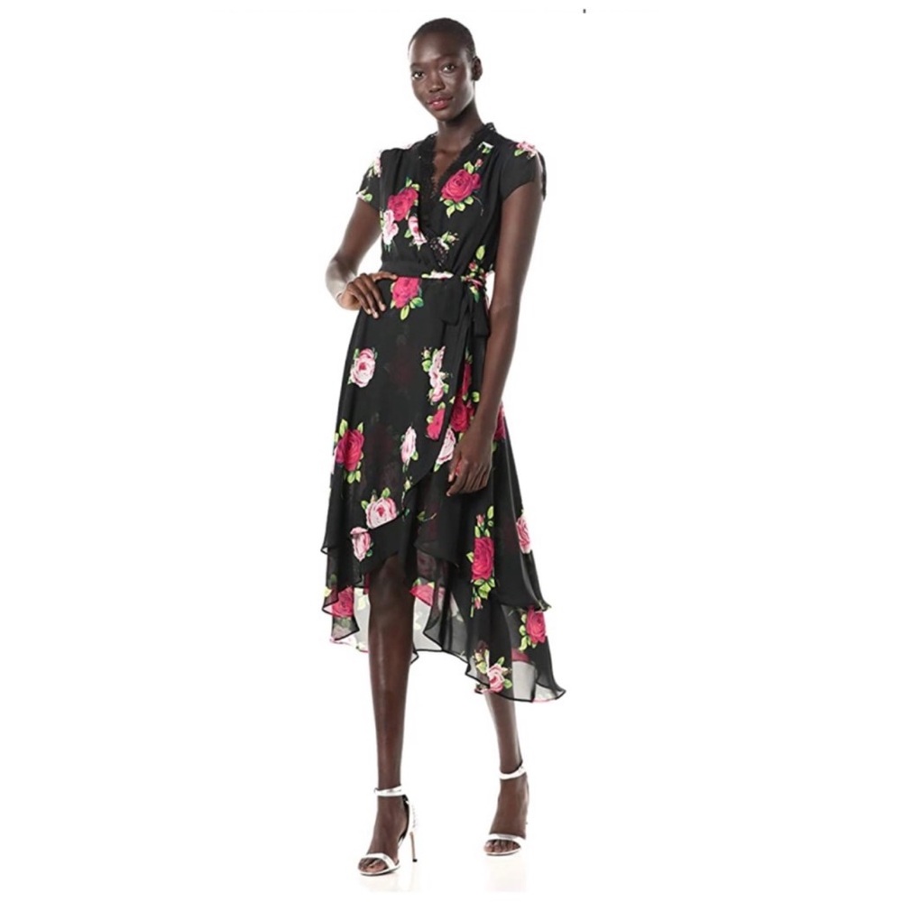 Betsey Johnson Black Midi Dress with Pink Floral